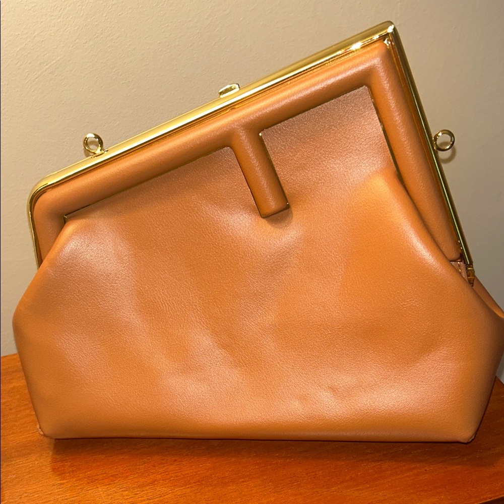 Tan faux Leather Clutch